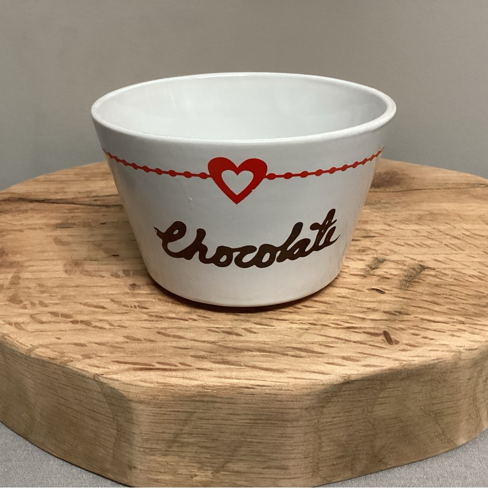 🔴 Ceramic Crafted “Chocolate / Heart Themed” Ice Cream Bowl - Excellent